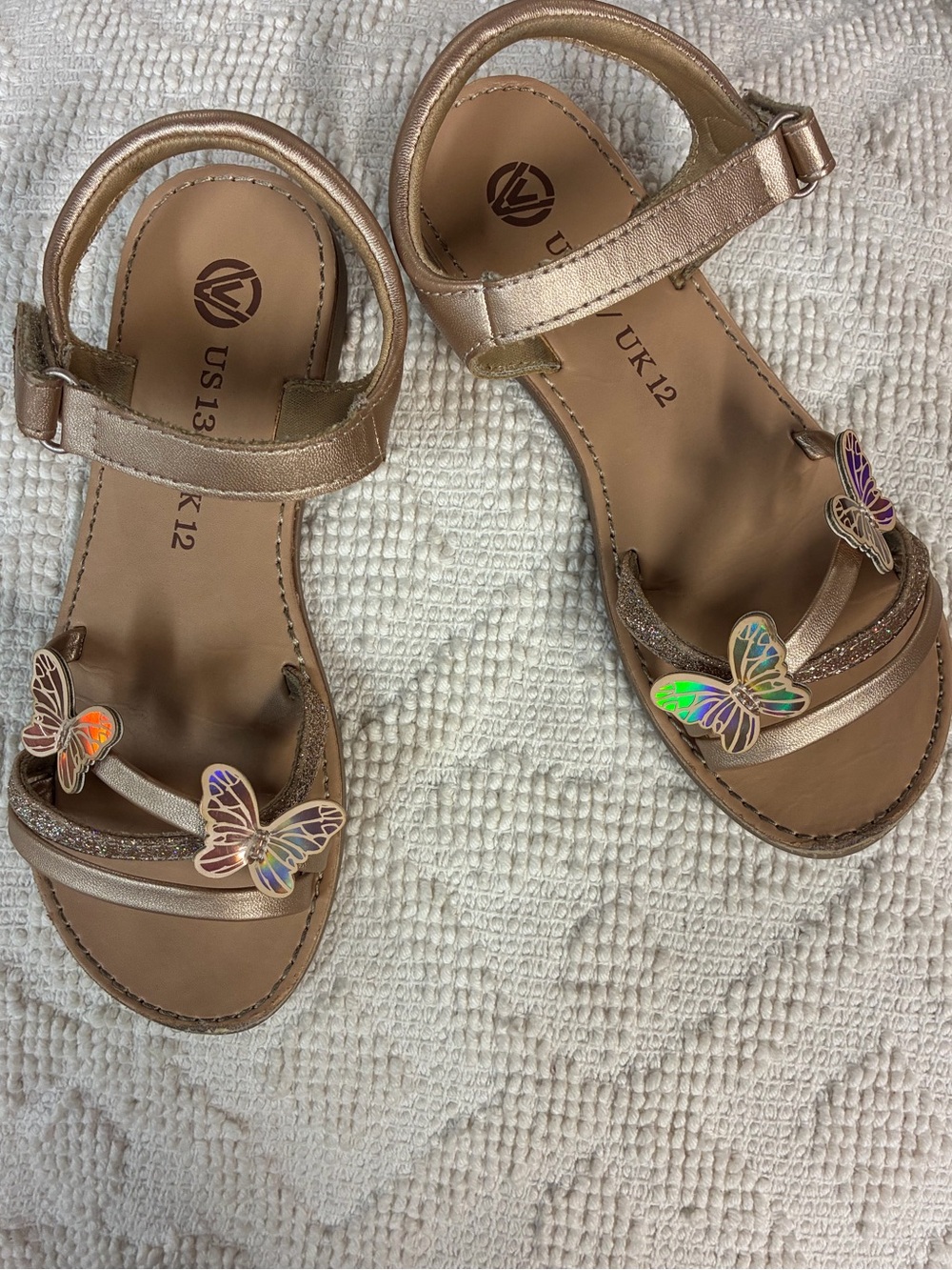 Kids Metallic/Holographic Gold Butterfly Strap Sandals